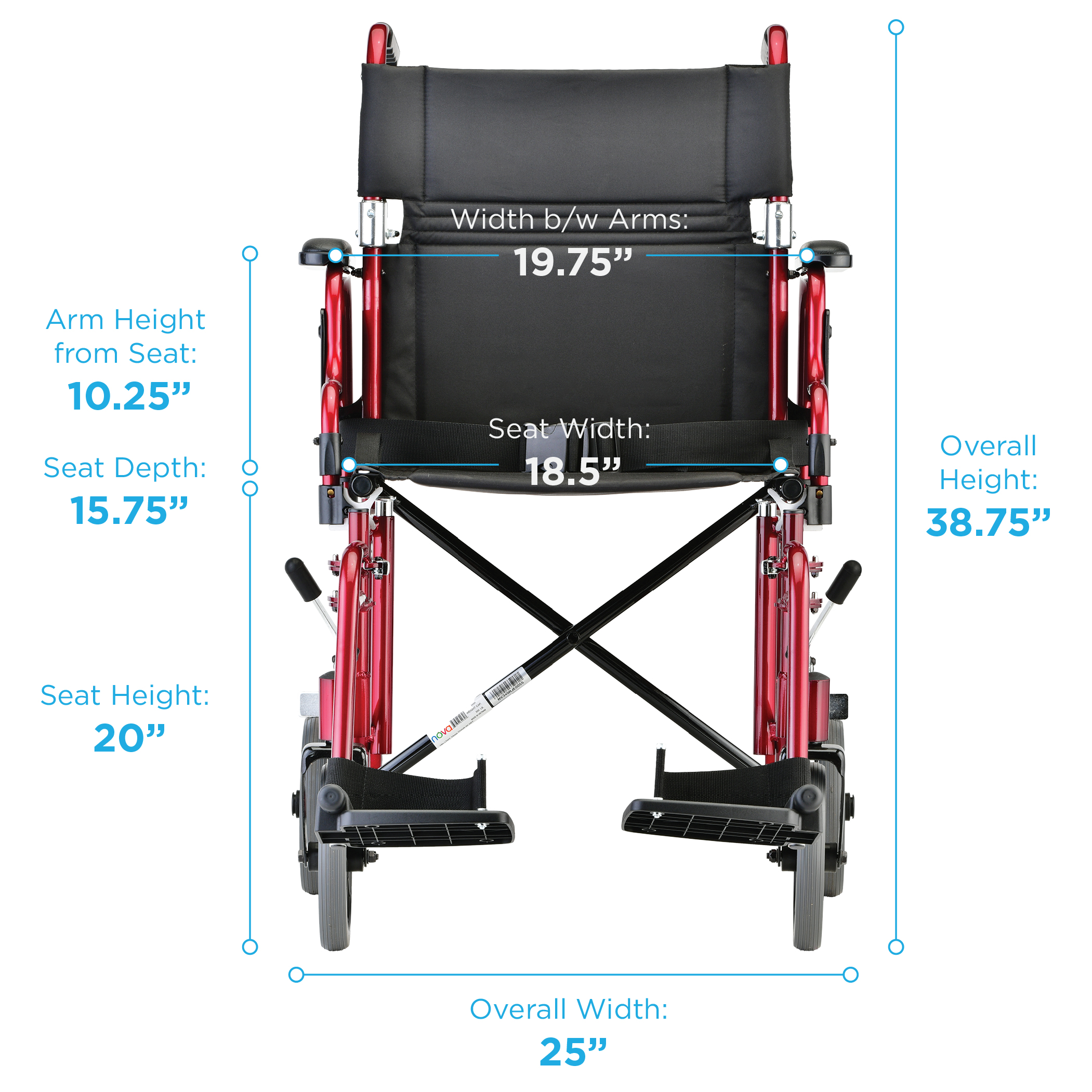 19 inch Transport Chair with Detachable Arms - Image 3