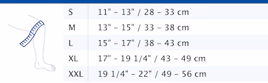 Size chart showing measurements for Actimove Arthritis Care Knee Support
Size chart showing measurements for Actimove Arthritis Care Knee Support